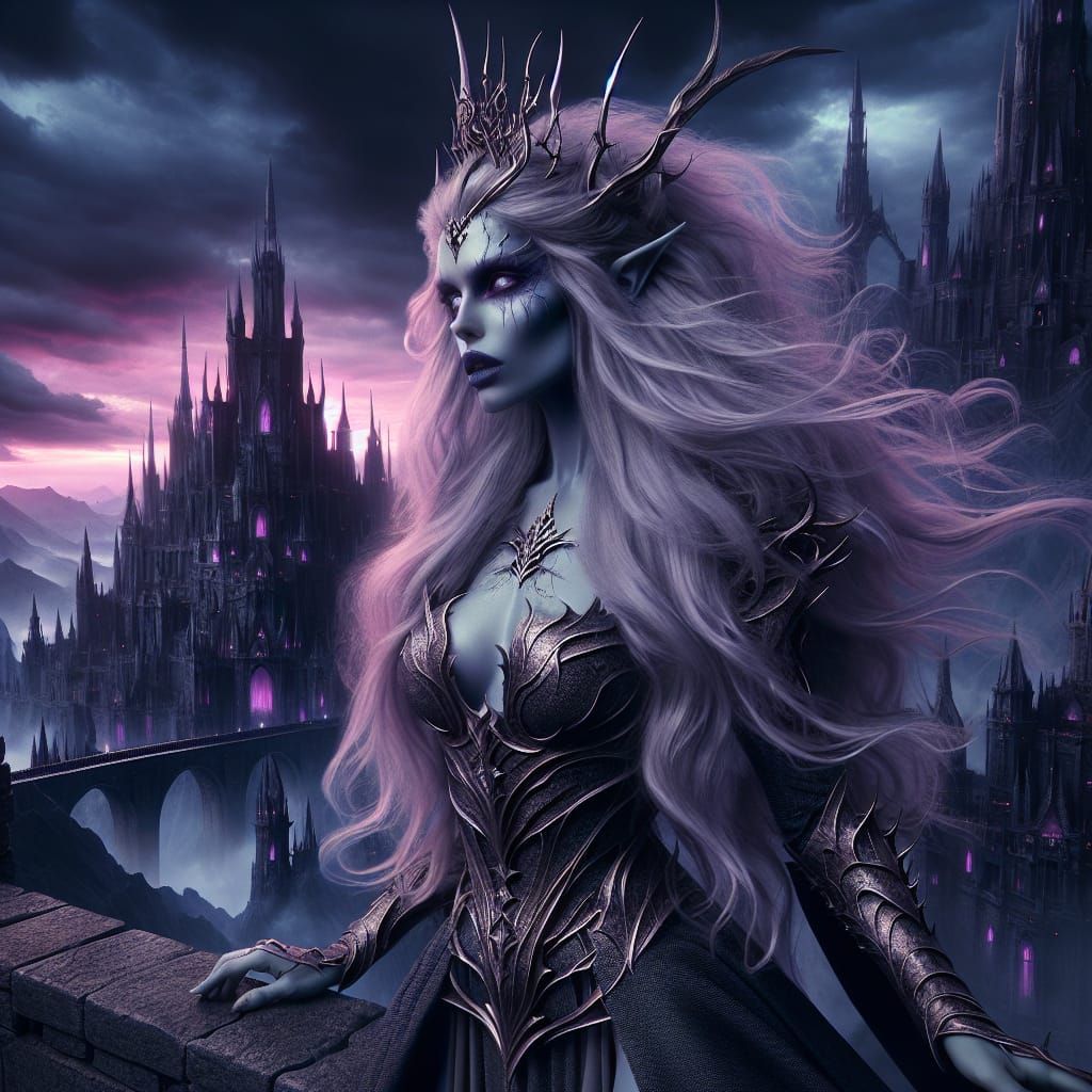 Dark Elf Queen on Castle Ramparts