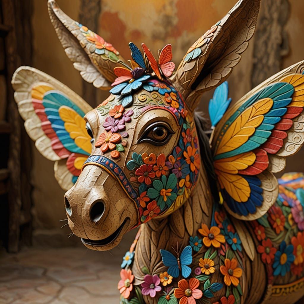 Colorful Donkey with Butterfly Wings: Mexican Folk Art