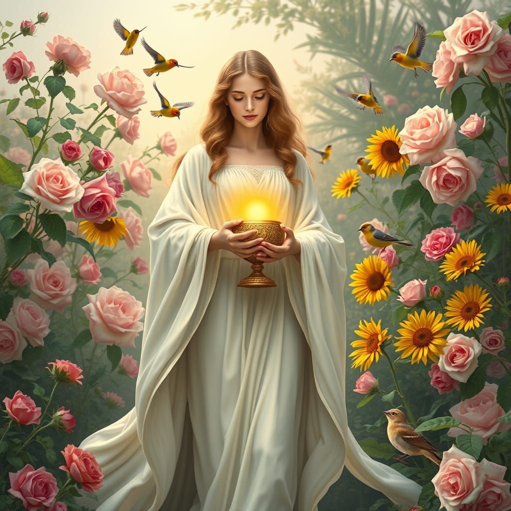 Goddess in Renaissance Garden with Golden Orb