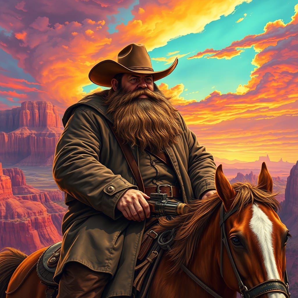 Wild West Outlaw in Psychedelic Badlands, Digital Art
