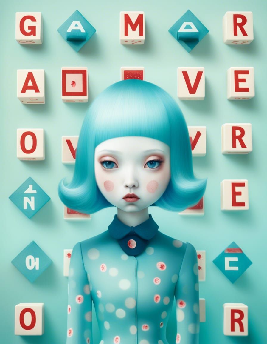 Surreal Board Game Portrait in Cyanotype Style