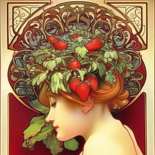 Art Nouveau Strawberries in Hyperrealistic Detail