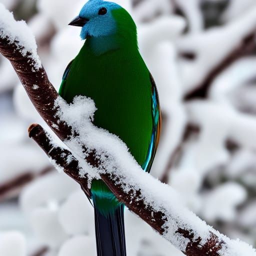 Brazilian Bird in Winter Wonderland: Hyperrealistic Photo
