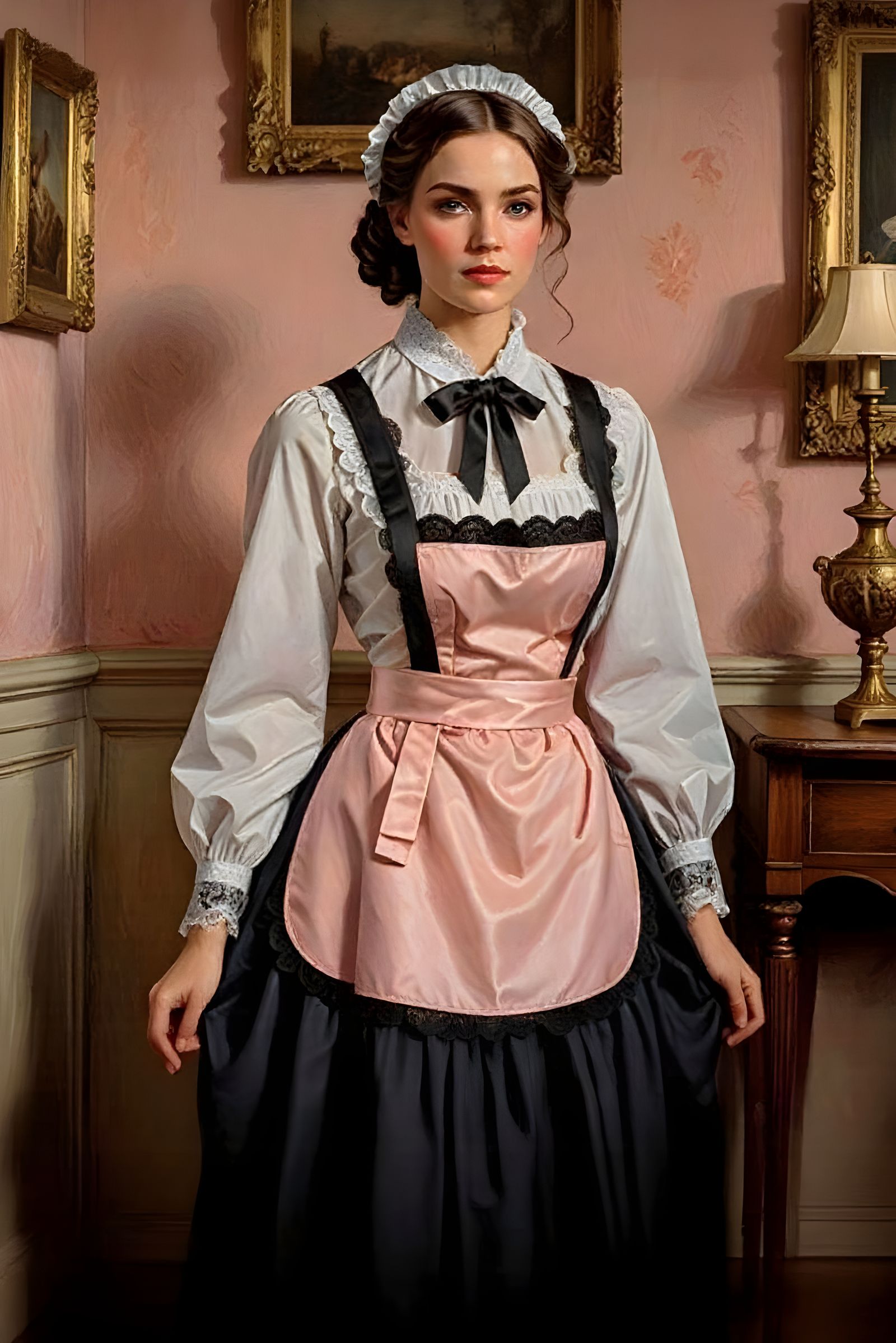 Lady's Maid in Salmon Pink Chiffon Uniform