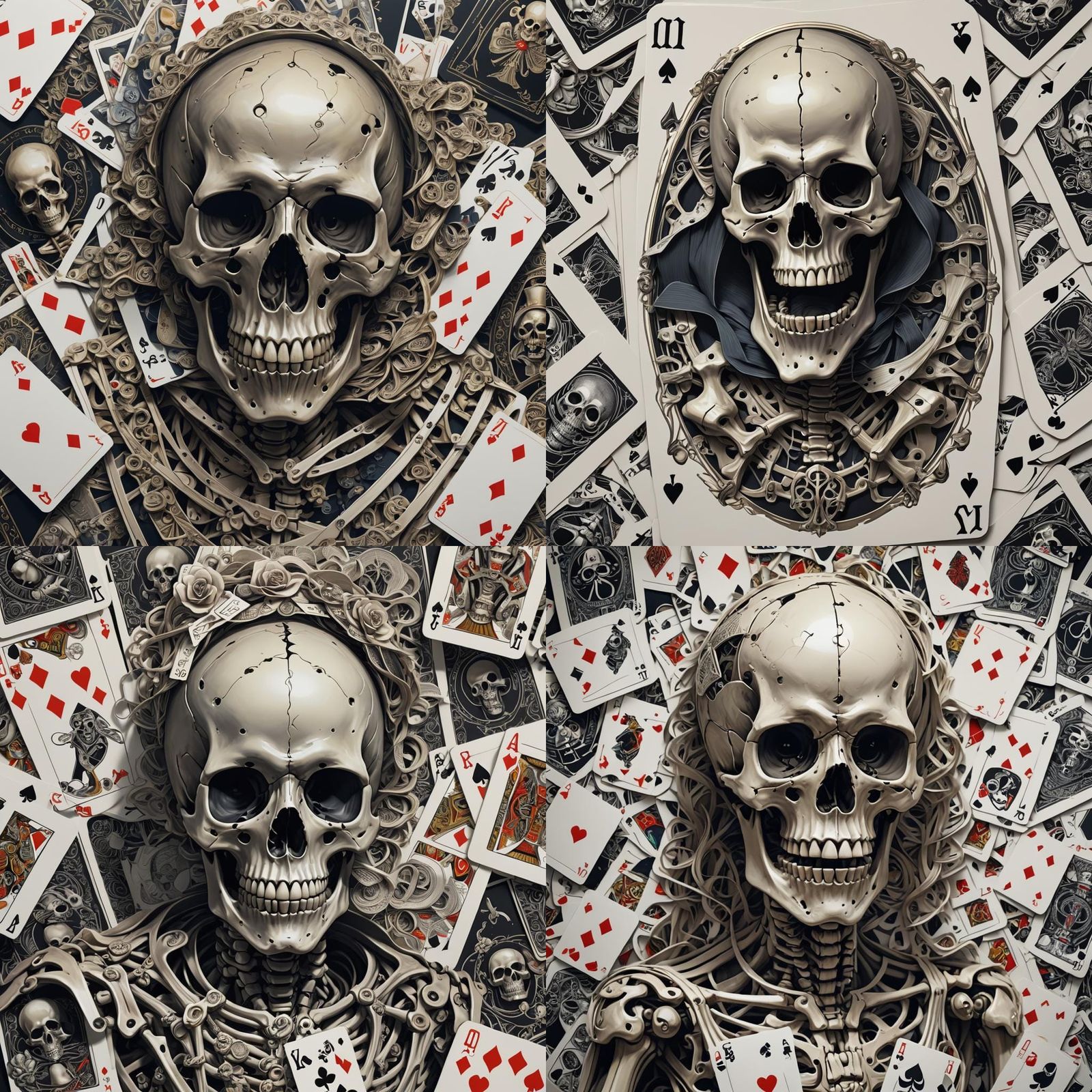 Detailed Anime Skeleton Portrait with Playing Cards