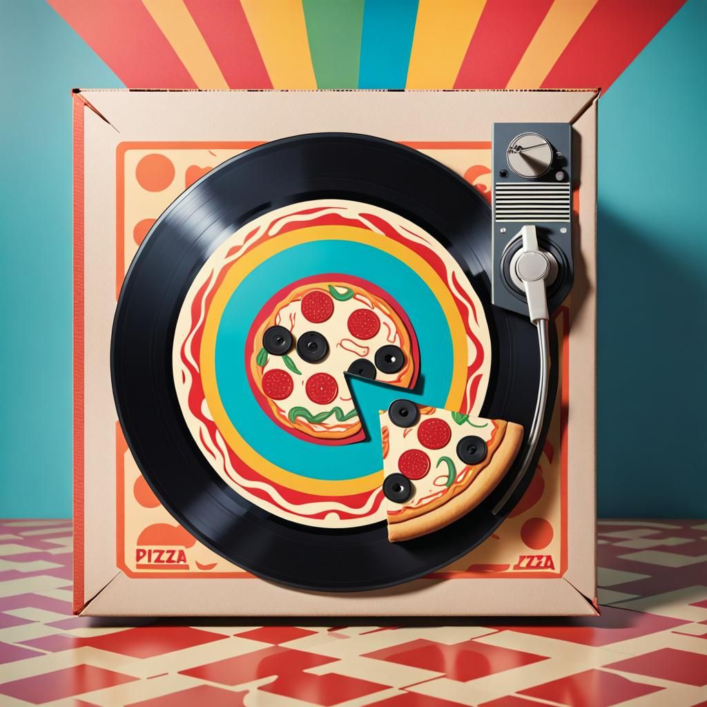 Vintage Vinyl Record in 80s-Inspired Pizza Box