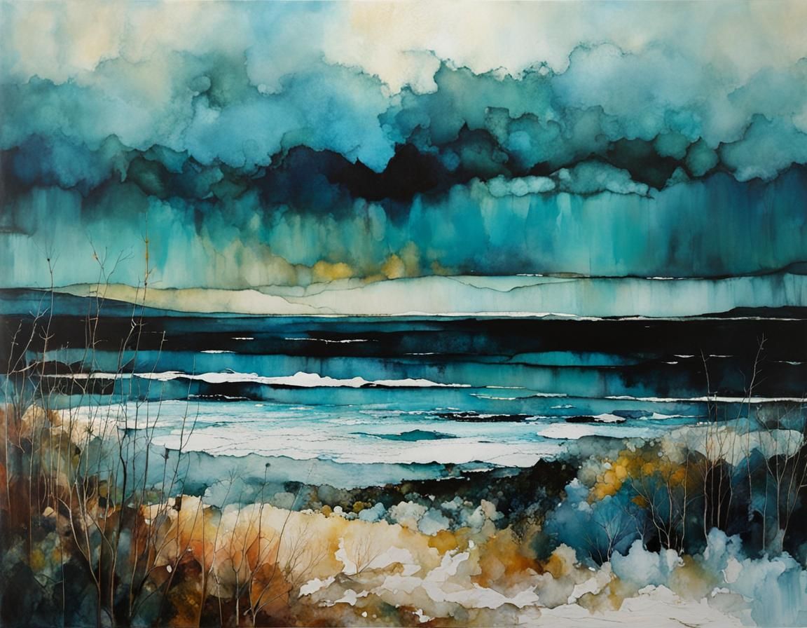 Surreal Seascape in Encaustic Painting Style