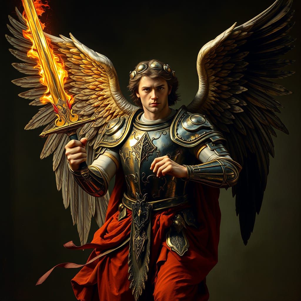 Renaissance Angel with Flaming Sword and Wings