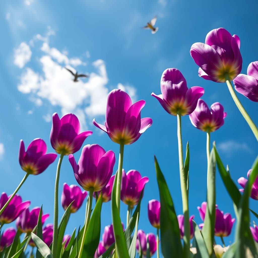 Vibrant Violet Tulip Garden in Impressionist Style