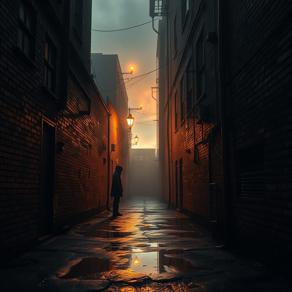 Gritty Noir Figure Contemplates Sunset