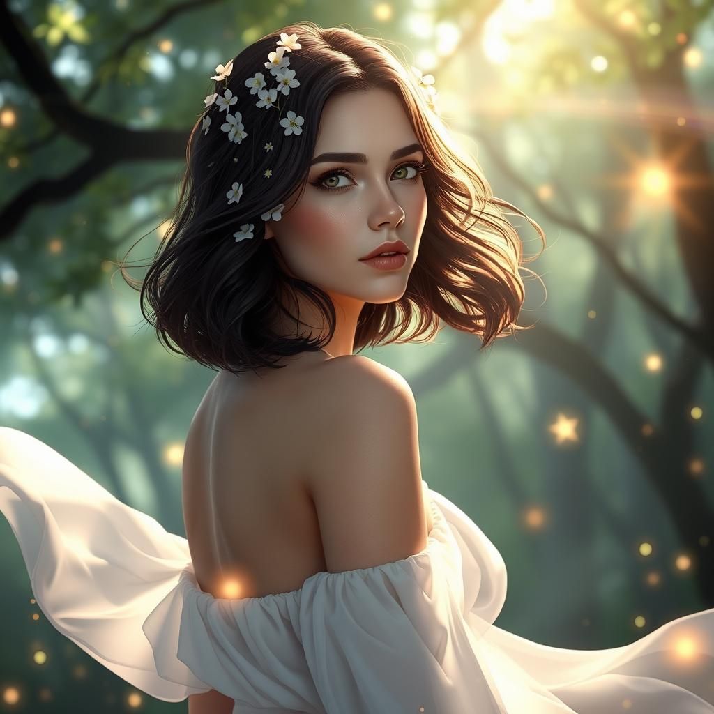 Kate Beckinsale in Ethereal Elvish Forest, Anime Art