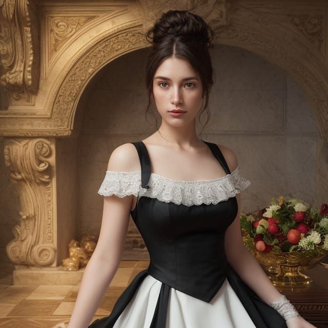 Elegant Maid in Opulent Living Room