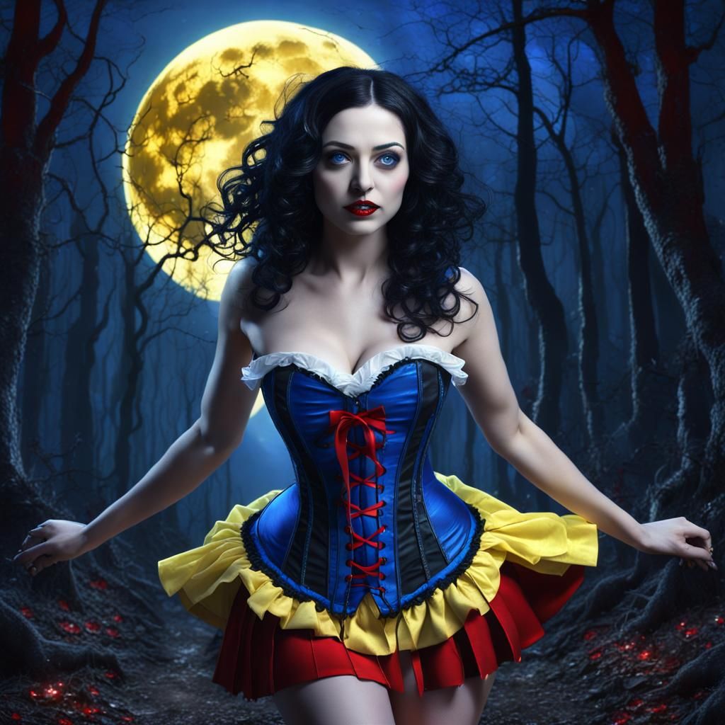 Gothic Snow White in Dark Forest, Fantasy Art