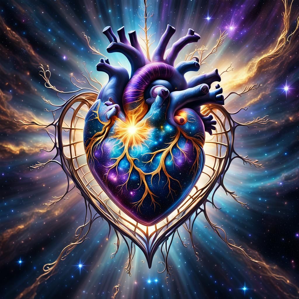 Radiant Human Heart in Cosmic High-Fantasy Art