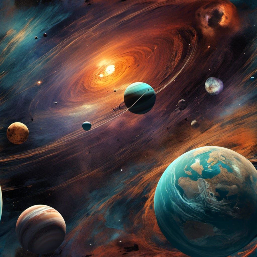 Vivid Solar System View with Wood Texture