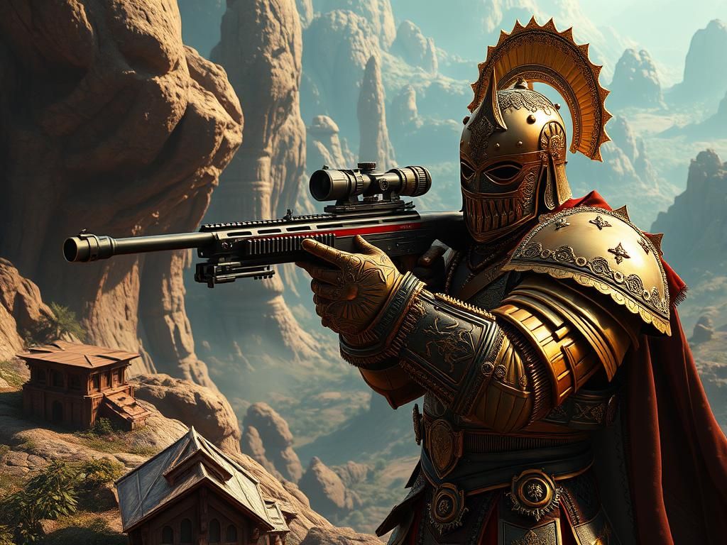 Ancient Royal Soldier Aims Futuristic Sniper Rifle
