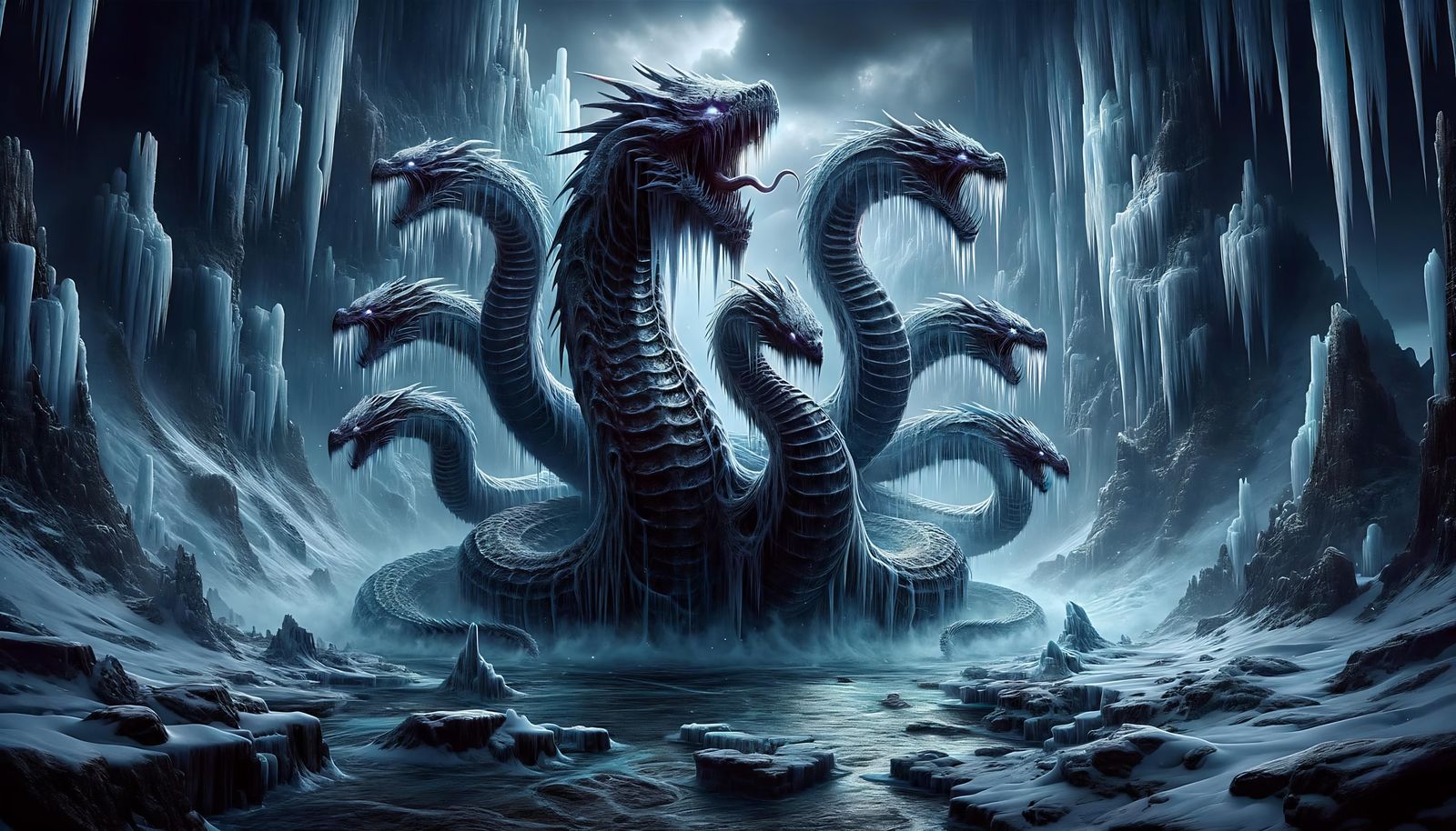 Epic Fantasy Cryohydra in Frozen Wilderness