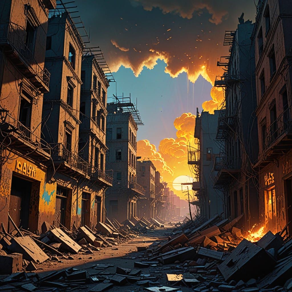 Radiation-Scarred Metropolis in Retro-Futuristic Ruin