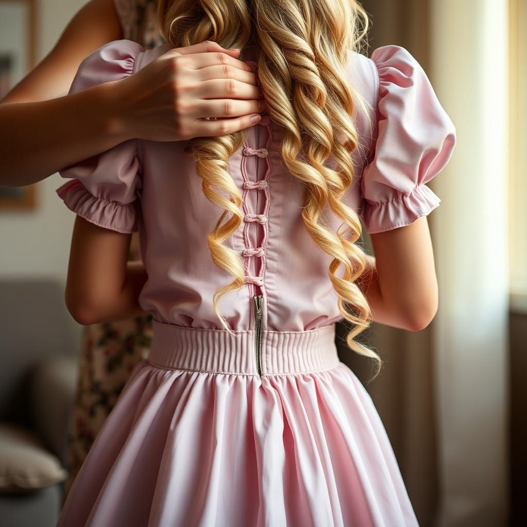 Mother's Tender Moment with a Crossdressing Young Man in a B...