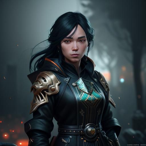 Anime Girl with Pets in Sumi-e Style