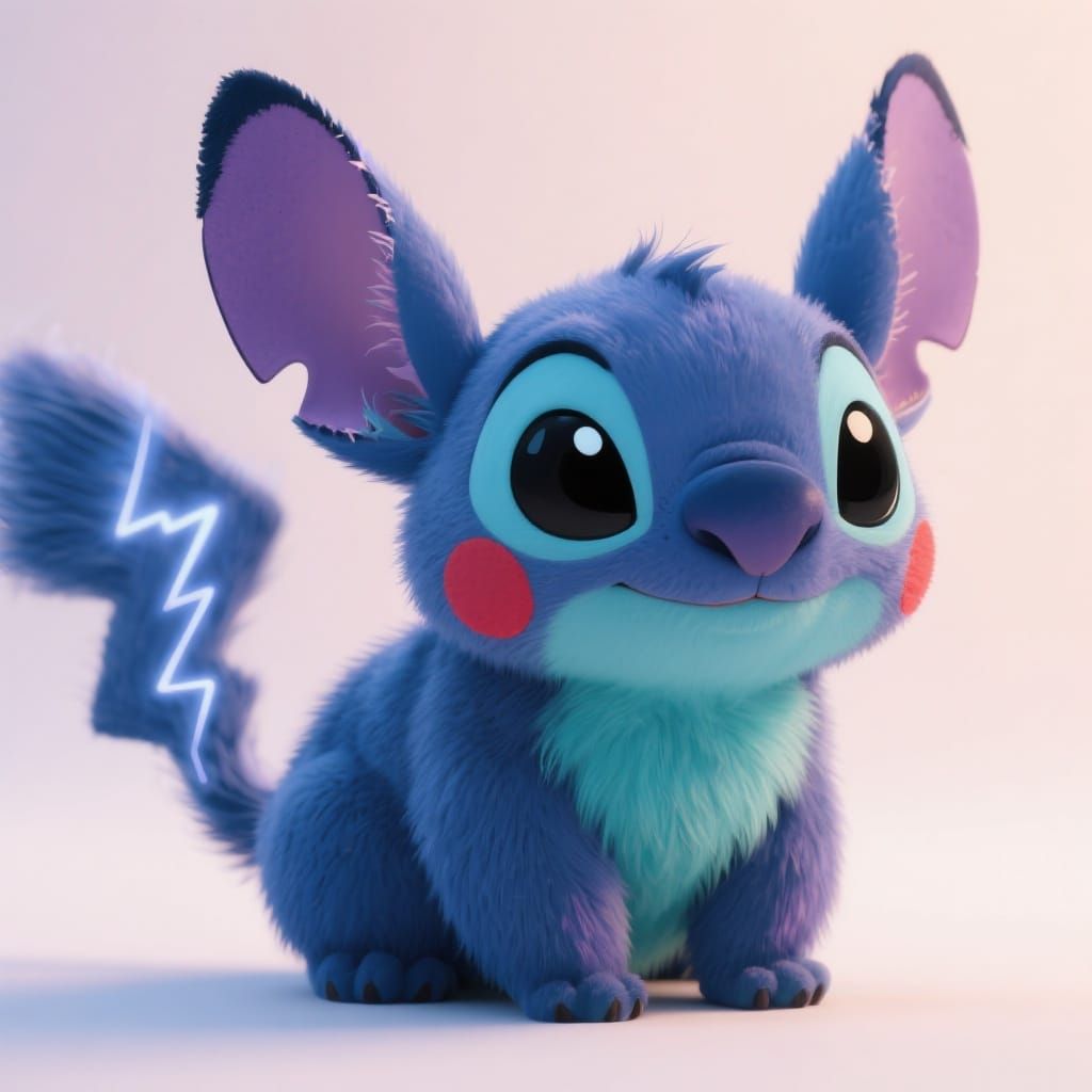 Pikachu and Stitch Hybrid: A Photorealistic Fusion