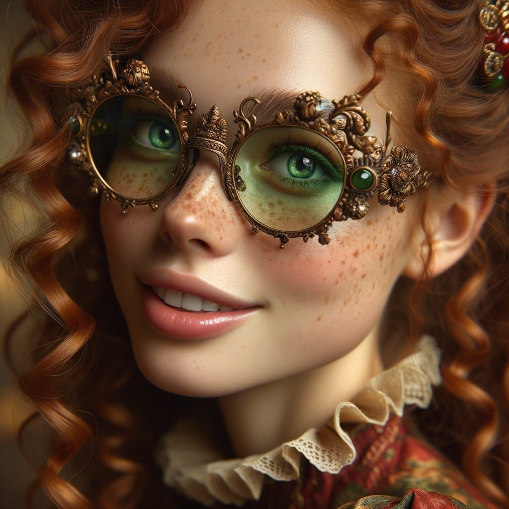 Rococo Glasses Frame a Redhead's Smile