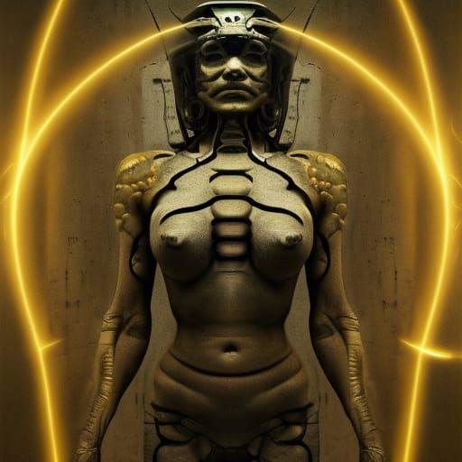 Goddess Merges with Technology in Hyperrealistic Style
