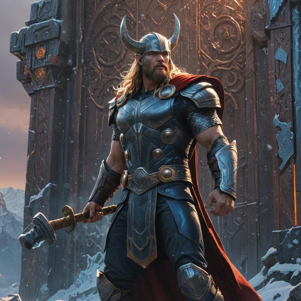 Thor, God of Thunder, at the Gates of Asgard