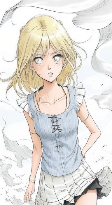 Berserk-Inspired Blonde Girl in Turbulent Wind