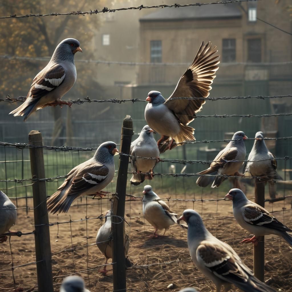 Pigeons Electrocuted on Electric Fence in Hyperrealistic Sty...