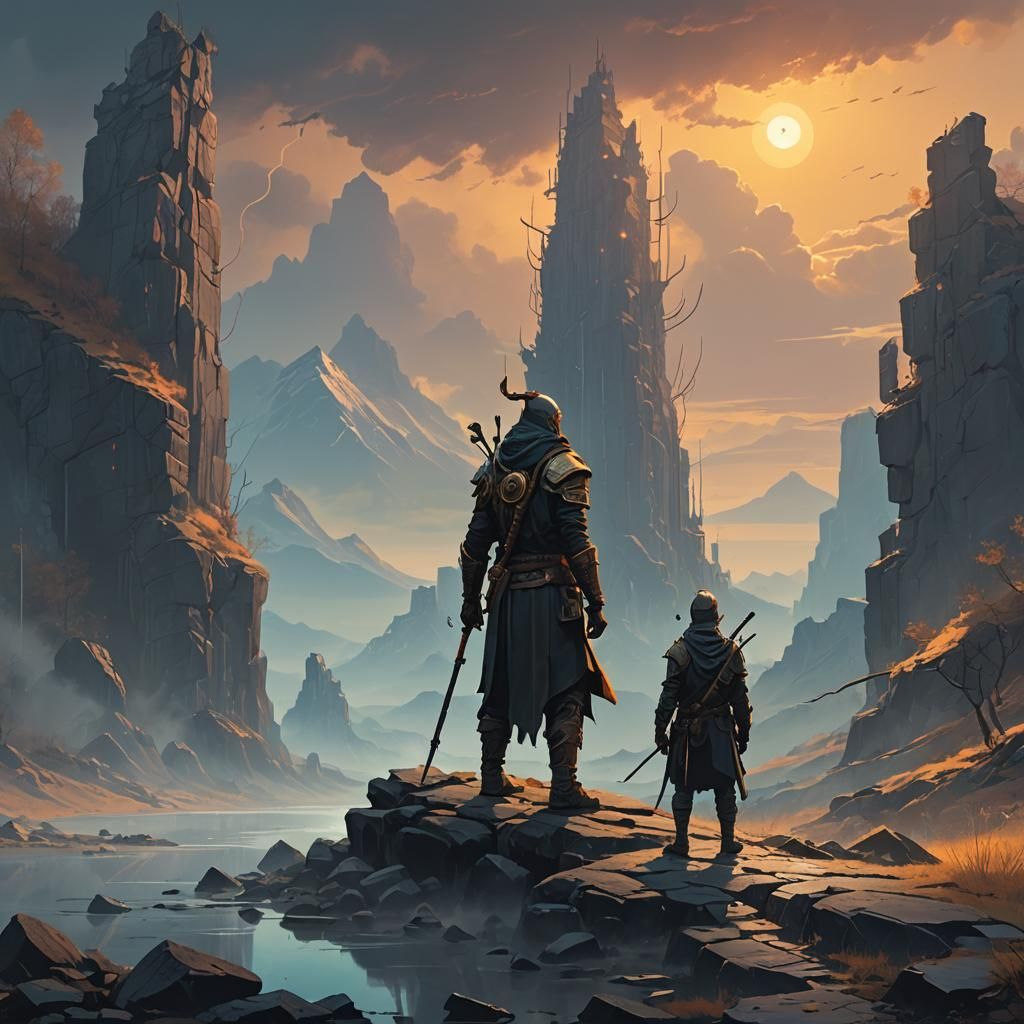 Mystical Realm Warrior in Sci-Fi Matte Painting Style