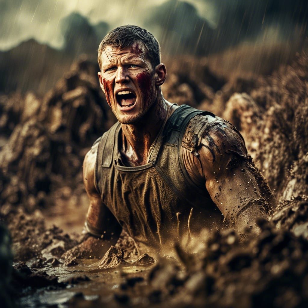 Tom Hopper Sinking in Quicksand: Cinematic Film Still