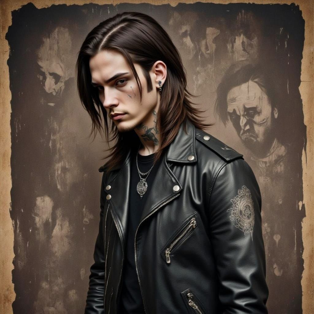 Grunge Portrait of Young Man in Poster Style