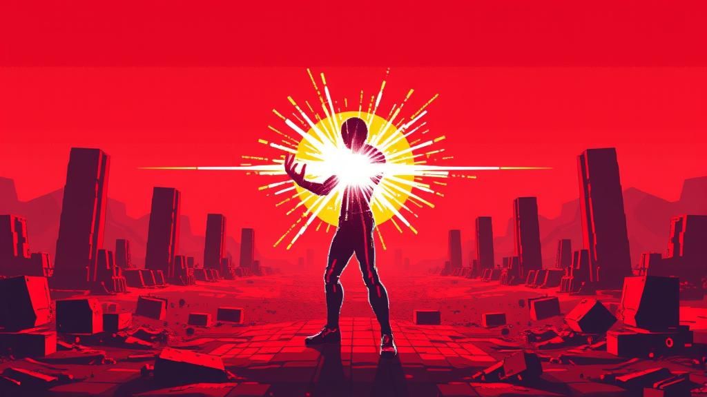 Pixel Art Landscape with Energy Beam in Glitch Art