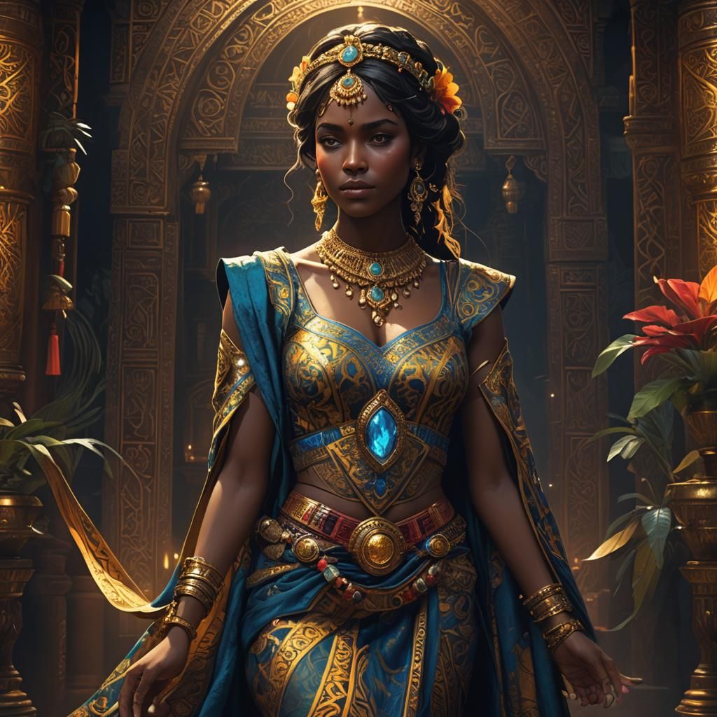 Elegant Odalisque in Vibrant Attire: Art Nouveau Style