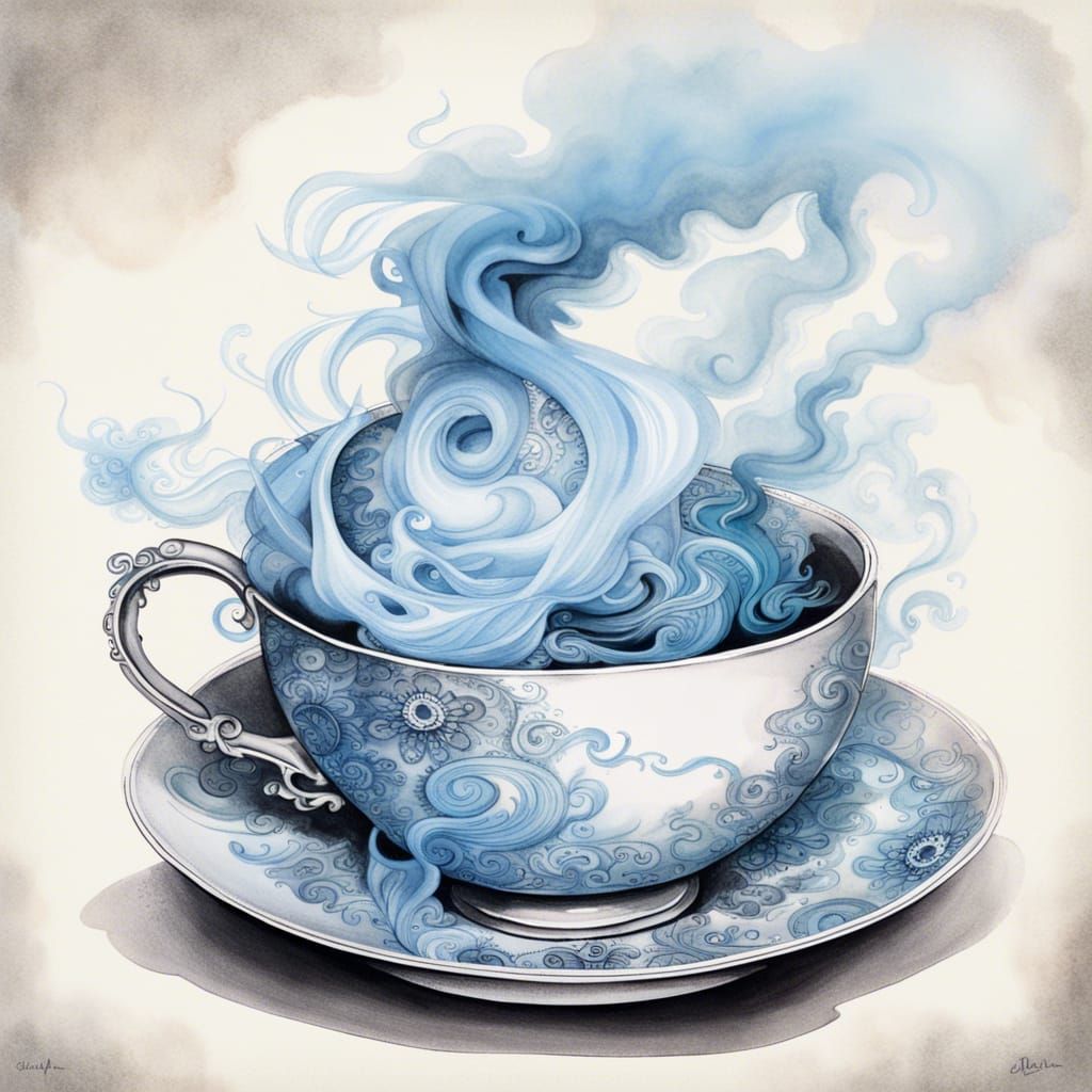 Smokey Spirals in Teacup as Ink Painting