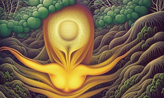 Surreal Woman in Sun and Moon Clouds: Digital Art