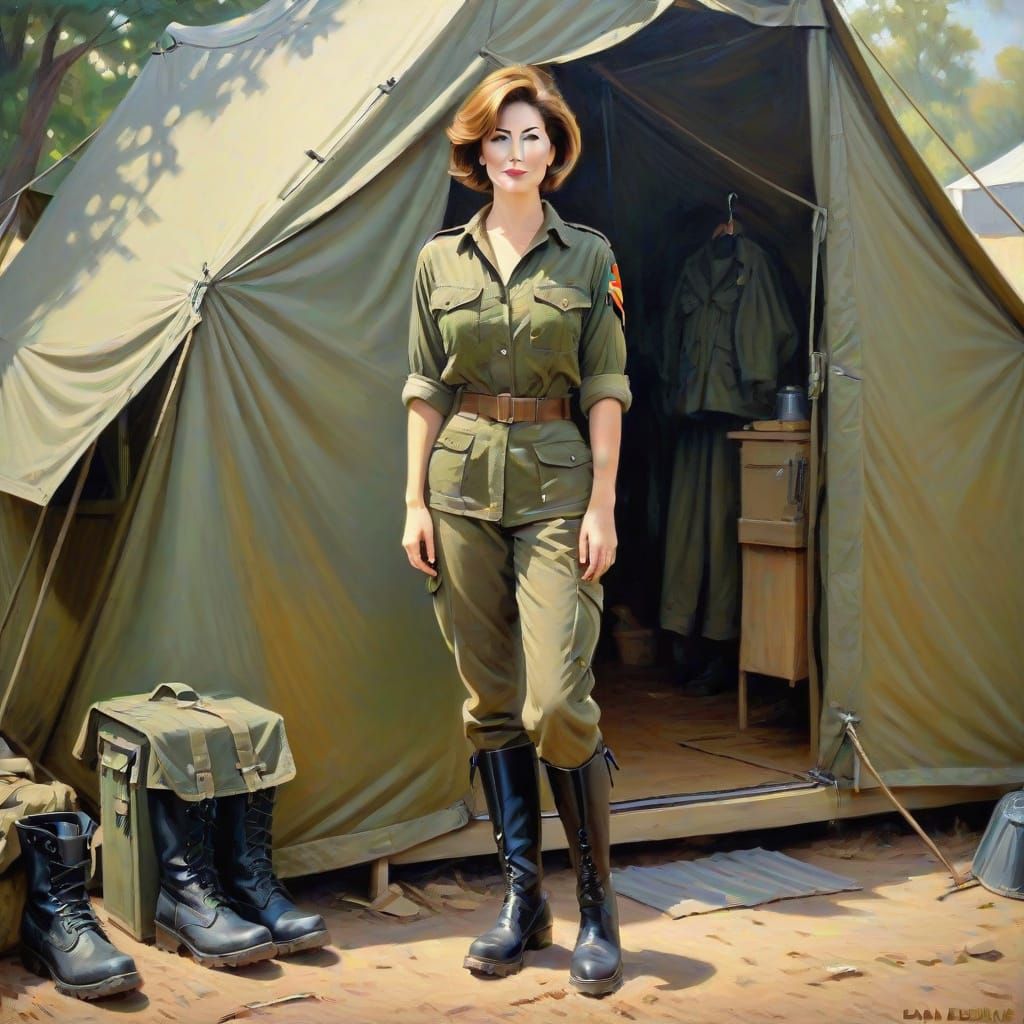 Impressionistic Portrait: Woman in Army Fatigues