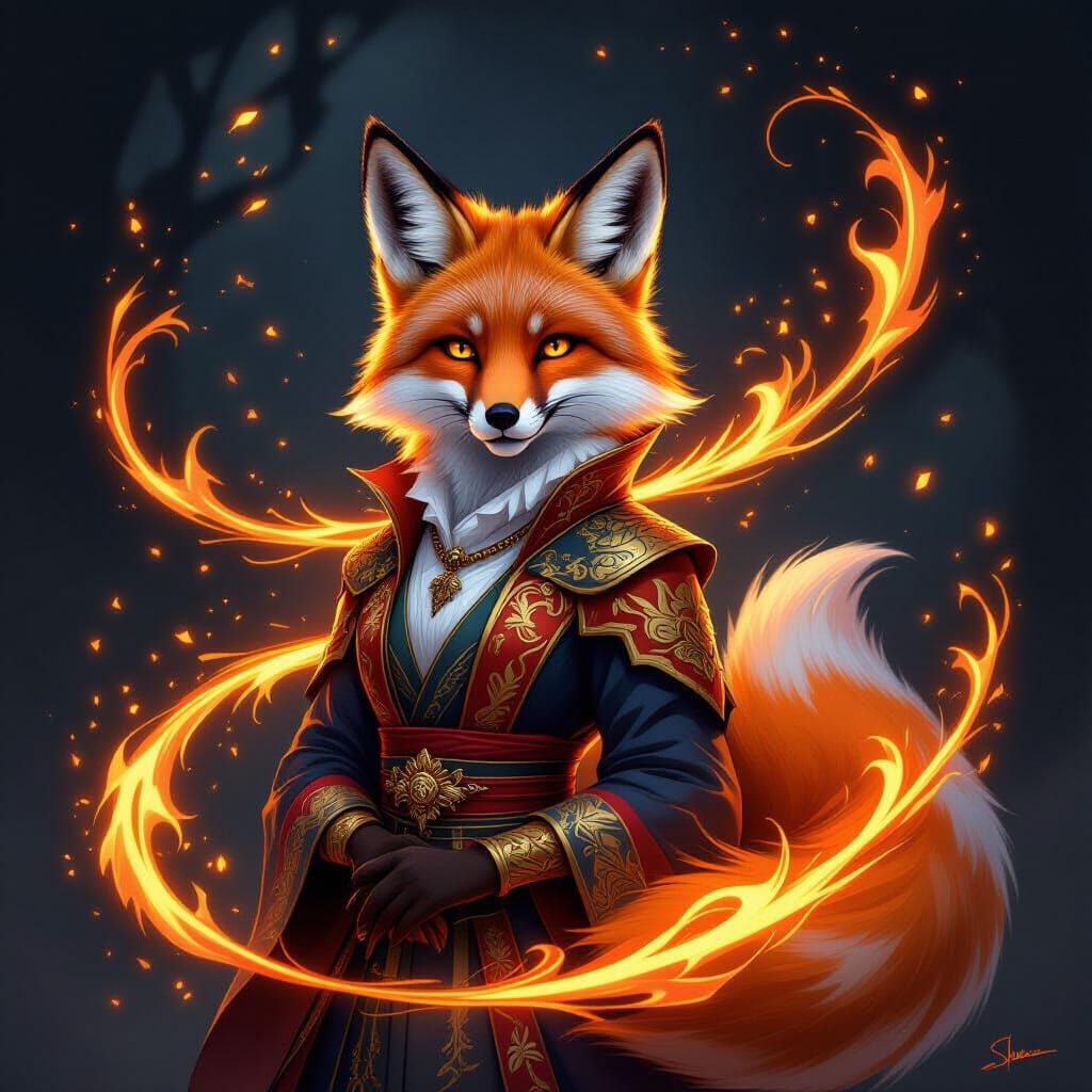 Mystical Fox Radiates Fiery Orange and Gold