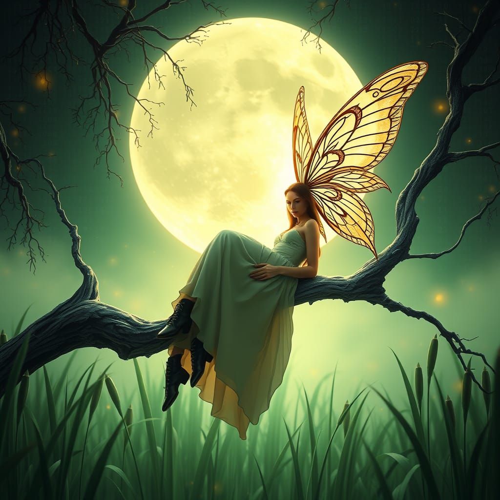 Ethereal Fairy Goddess in Cyberpunk Dreamscape