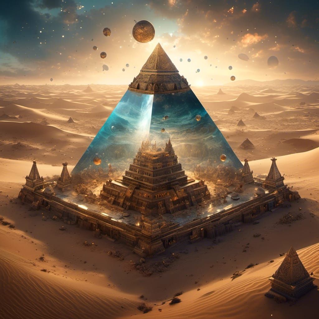 Magical Globe Pyramid in Ethereal Desert Realm