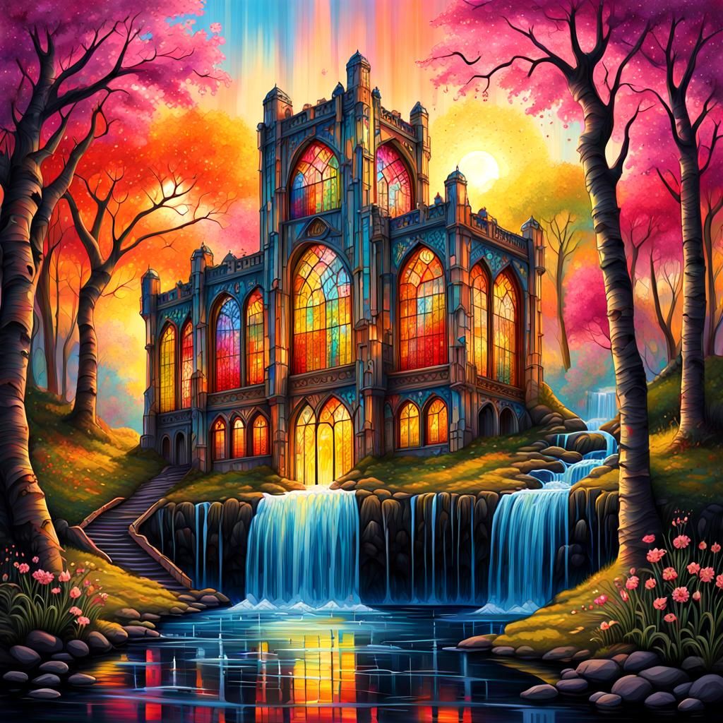 Highly detailed. Hyper realistic birch tree palace, with sta...