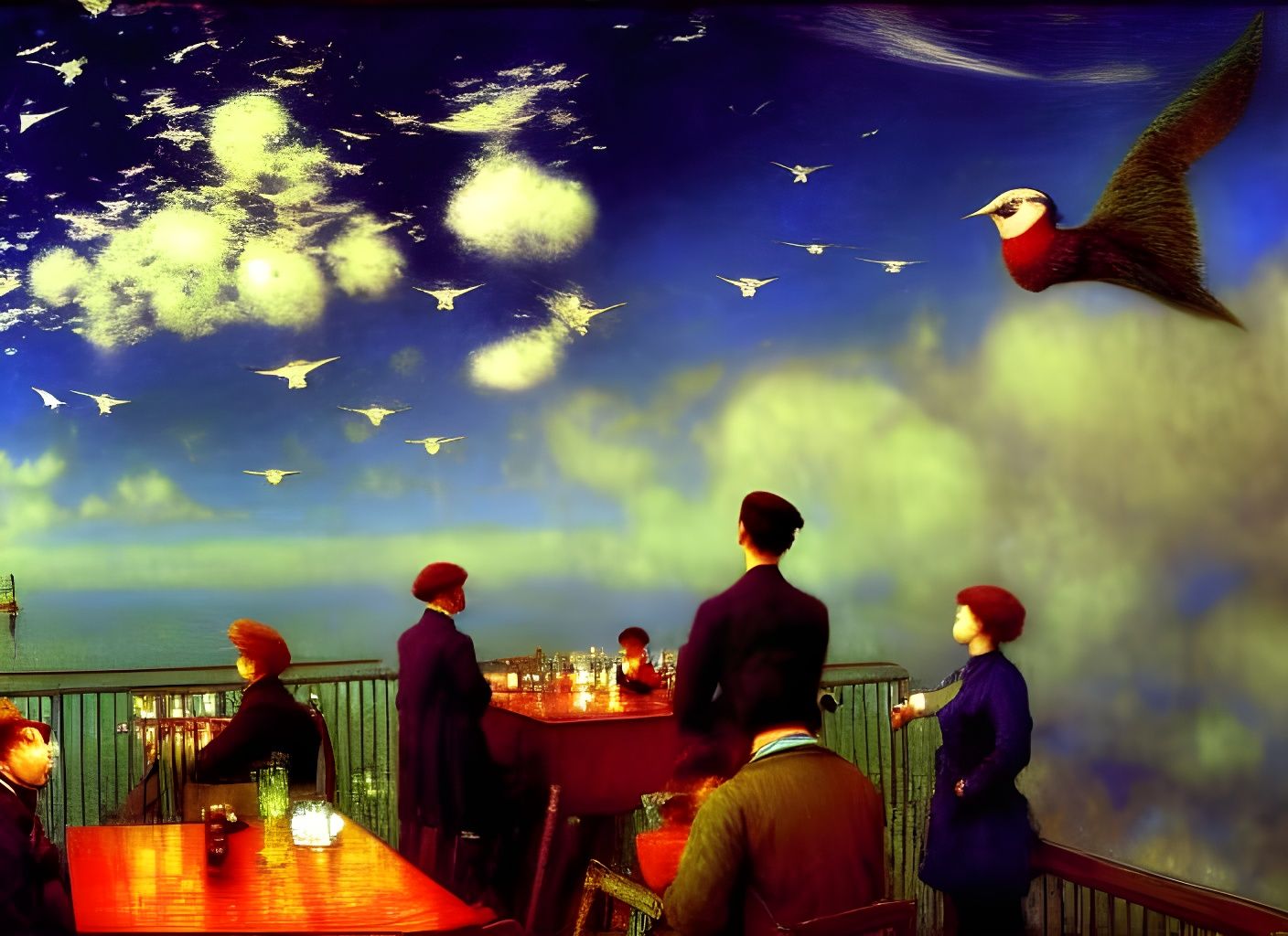 Floating Cafe in Clouds: Fantasy Art