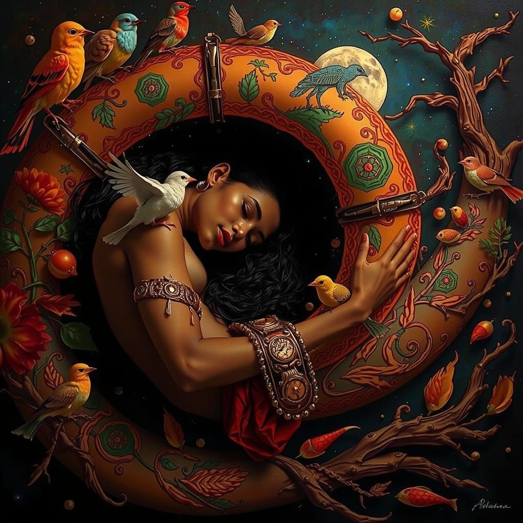 Ethereal Woman Merging With Nature and Cosmic Energy