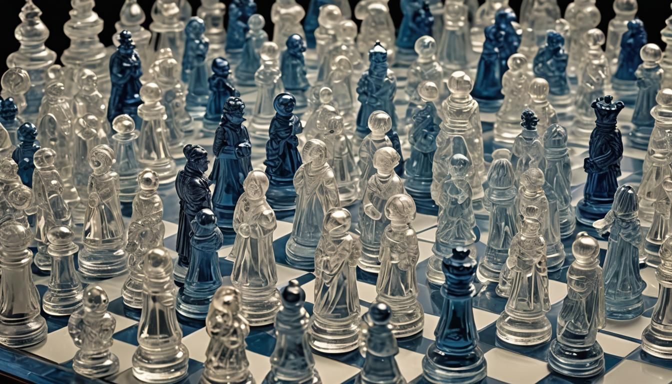 Glass Chess Set with 17th Century Figures