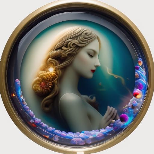 Mermaid in Porthole Frame with Holographic Tail
