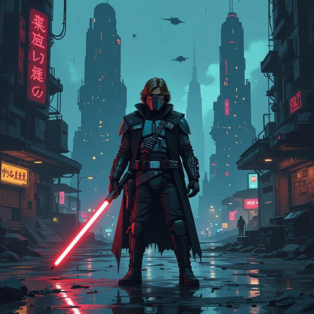 Luke Skywalker in Brutalist Space Battle Anime Style