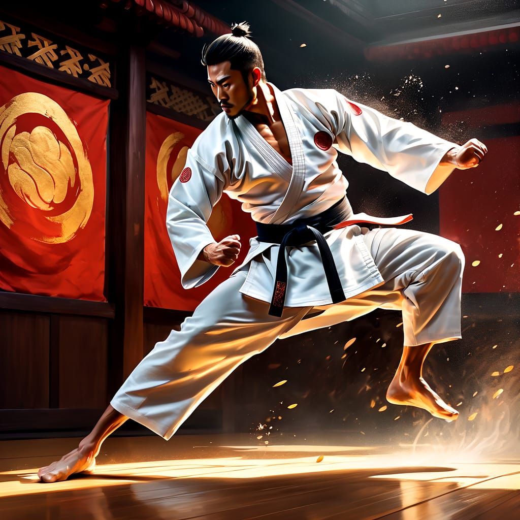 martial artist, intense concentration