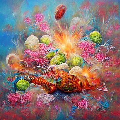 Shrimp Grenade Exploding in Coral Reef Painting