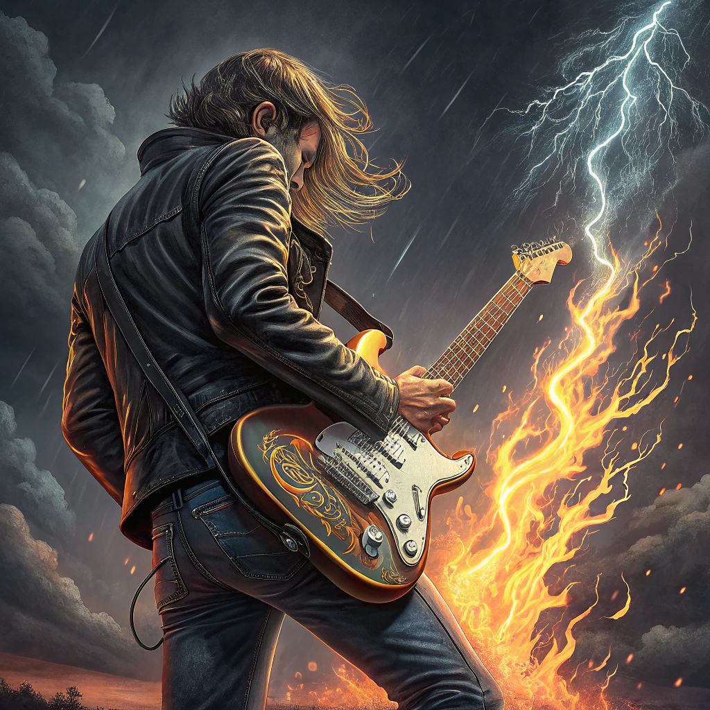 Guitarist Shredding on Stage with Molten Lava Tears